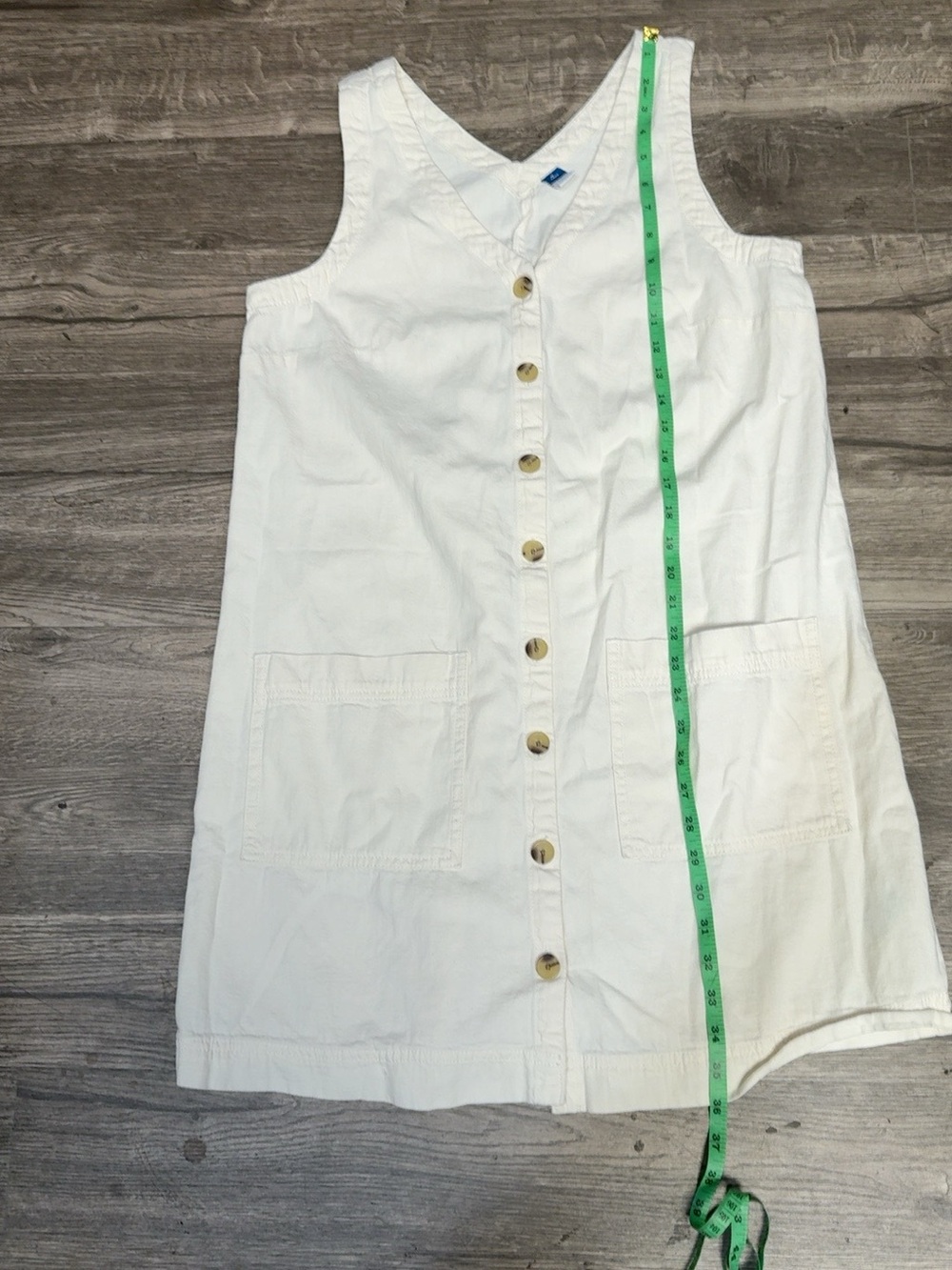 Old Navy Women’s M Tall White Cotton Button Front Sleeveless Dress Pockets - Picture 10 of 13